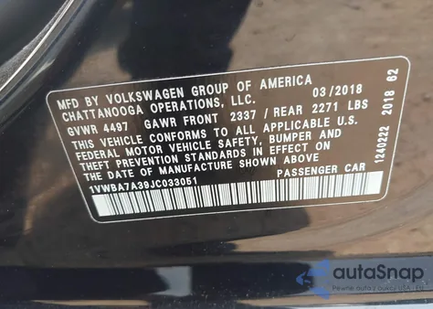 2018 Volkswagen Passat 2.0T Se from USA, damaged, VIN 1VWBA7A39JC033051